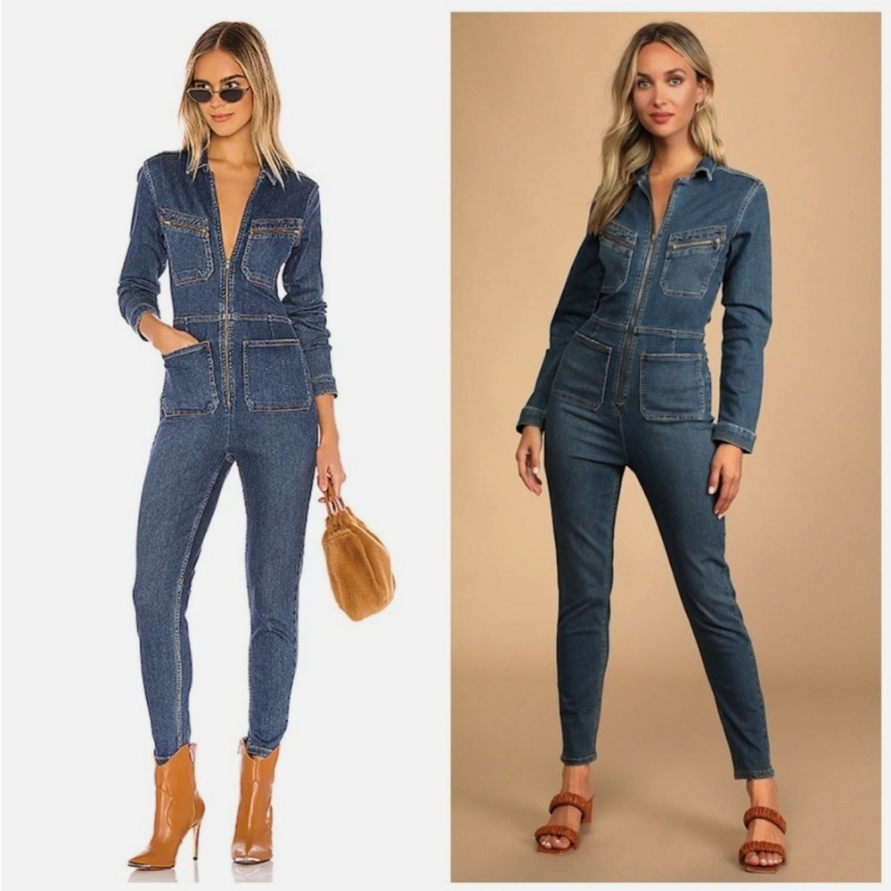 Free People Lennox Jumpsuit Coveralls Denim Jumpsuit One Piece Blue‎ Women Small
